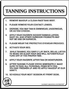 Tanning salon tanning instructions sign